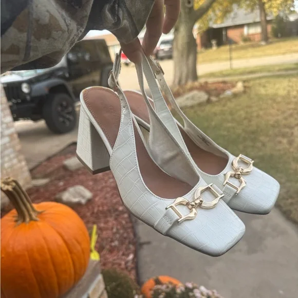 ASOS White Textured Slingback Heels - Picture 2 of 5